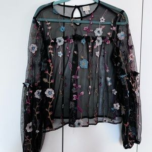 Black see through floral top